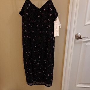 Black Beaded Dress with Purple/Pink Floral Accents